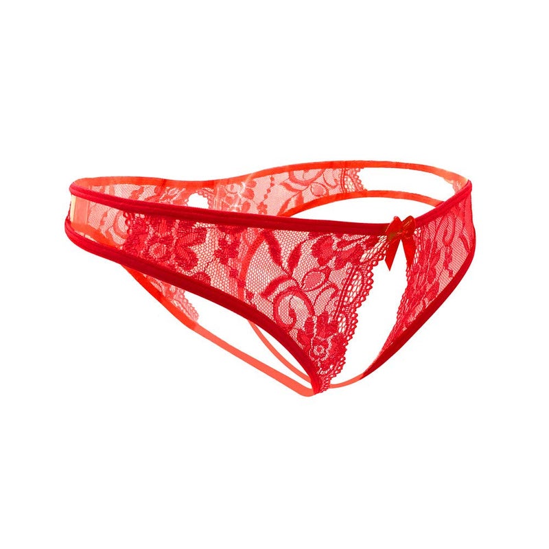 SLITHICE Women Sexy Floral Lace Briefs with Cute Bow Center (US, Alpha, Small, Regular, Regular, Red) - Image 2